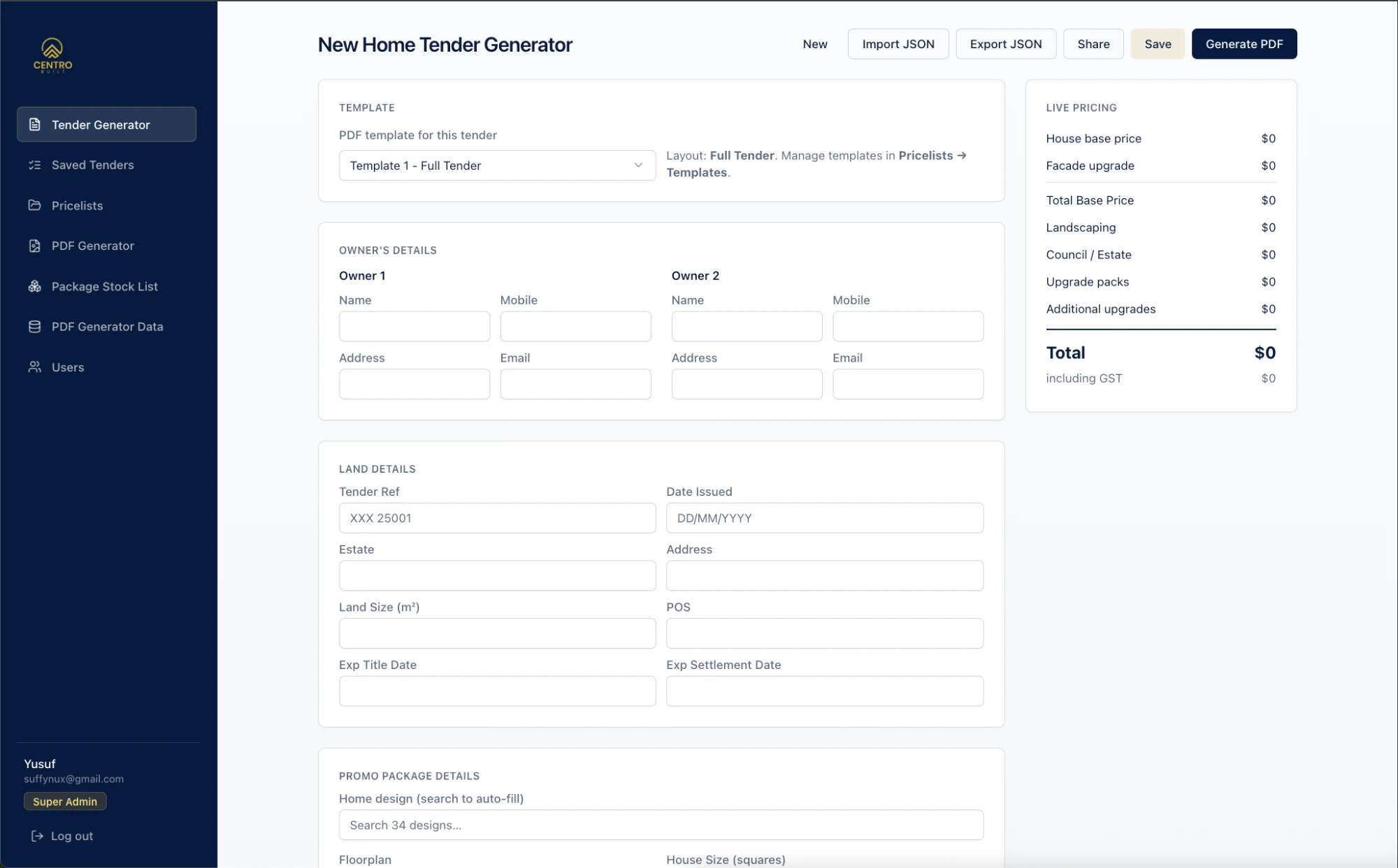 Centro Built — Tender generator